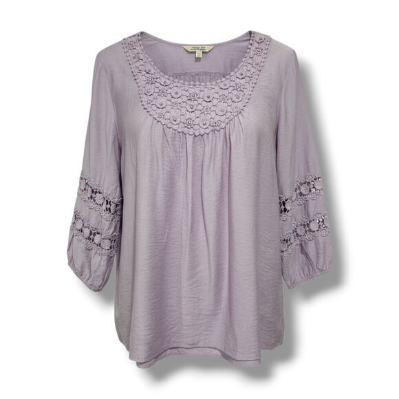 krazy kat Tops - Krazy Kat Lilac Crochet Lace Boho Peasant Blouse XL Rayon Nylon Blend